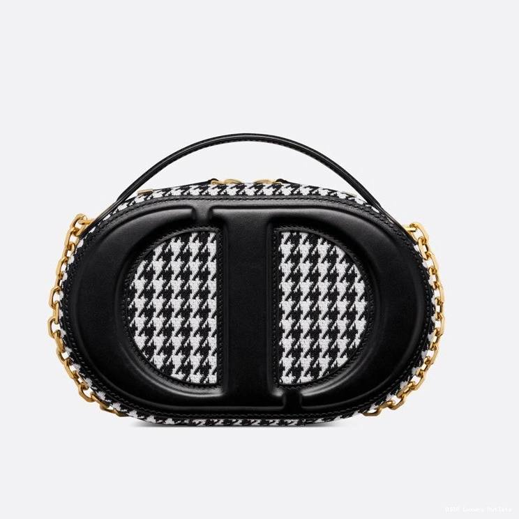 Cheap Black Dior CD Camera Cotton Signature Oval Motif Houndstooth Bag 0714 Luxury